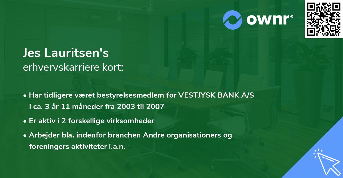 Jes Lauritsen's erhvervskarriere kort