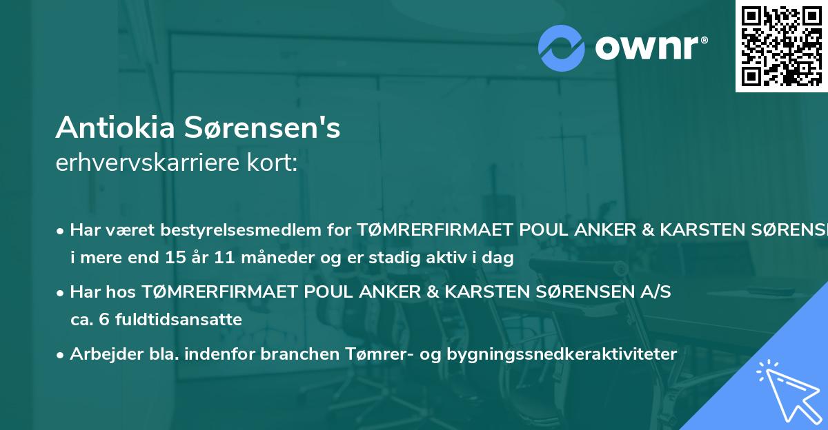 Antiokia Sørensen's erhvervskarriere kort