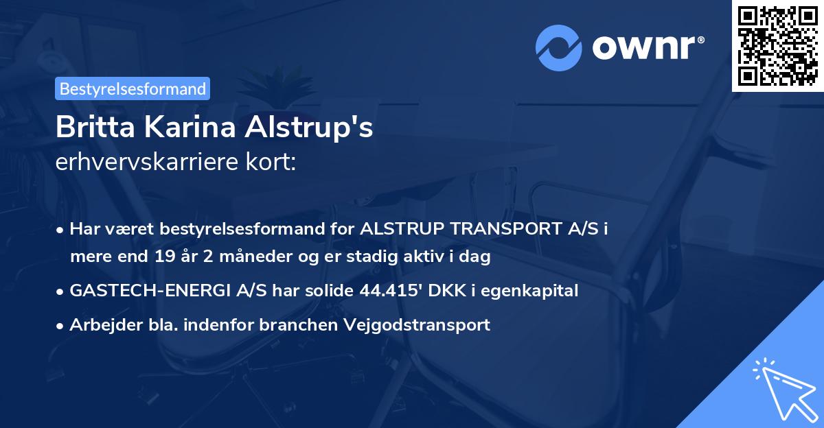 Britta Karina Alstrup's erhvervskarriere kort
