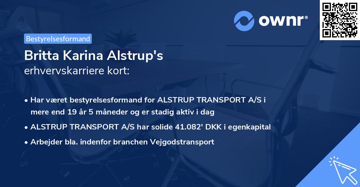Britta Karina Alstrup's erhvervskarriere kort