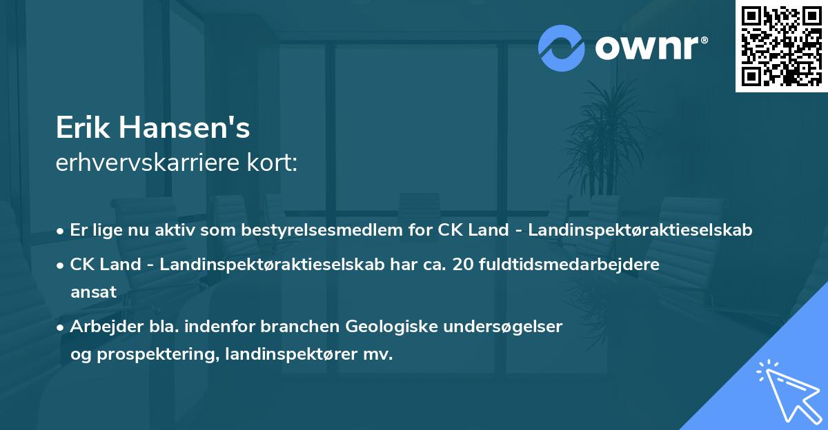 Erik Hansen's erhvervskarriere kort