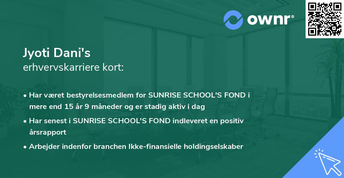 Jyoti Dani's erhvervskarriere kort