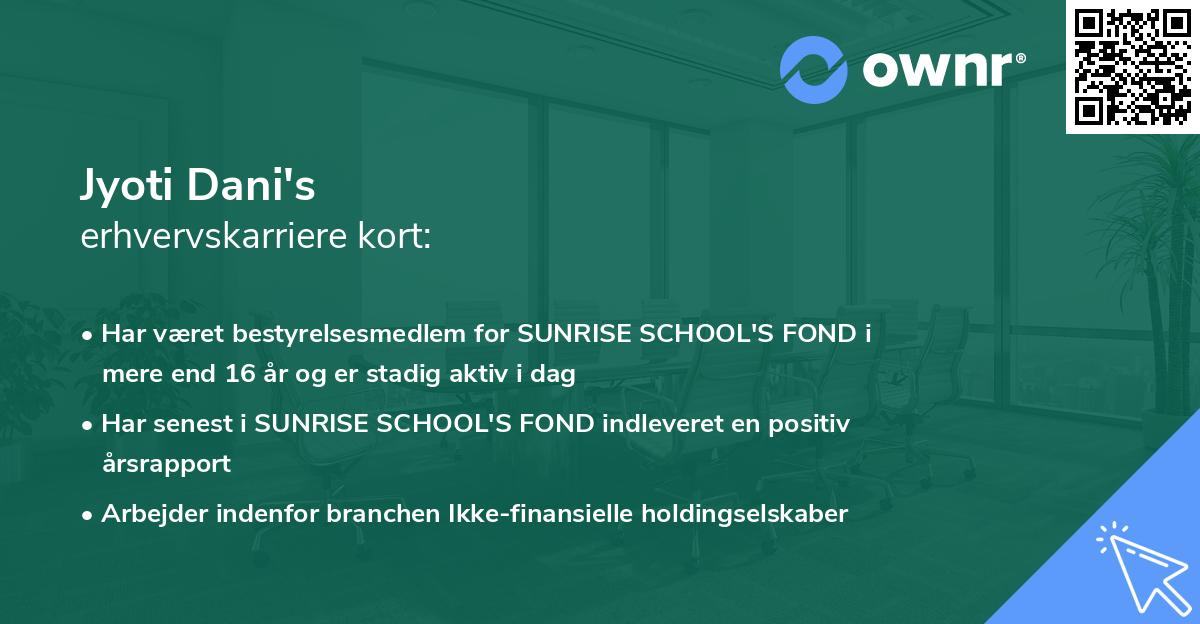 Jyoti Dani's erhvervskarriere kort