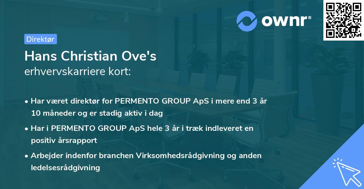 Hans Christian Ove's erhvervskarriere kort