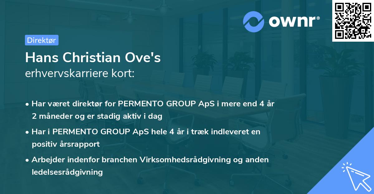 Hans Christian Ove's erhvervskarriere kort