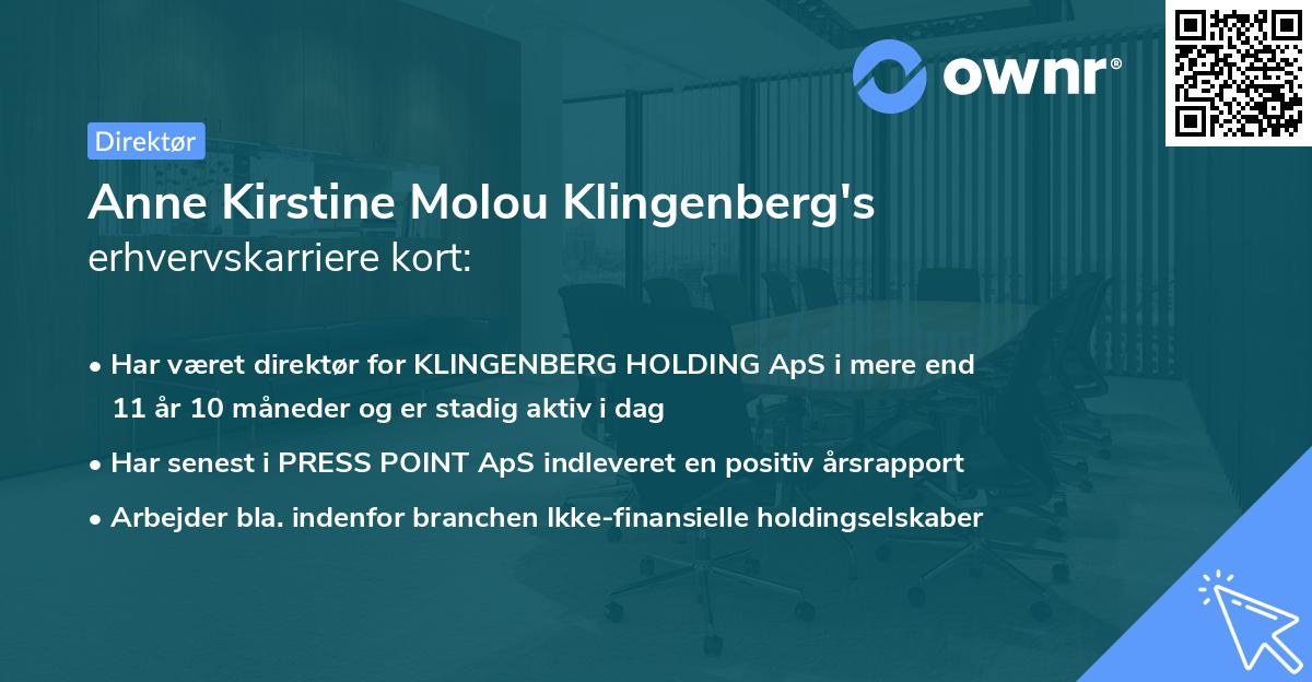 Anne Kirstine Molou Klingenberg's erhvervskarriere kort