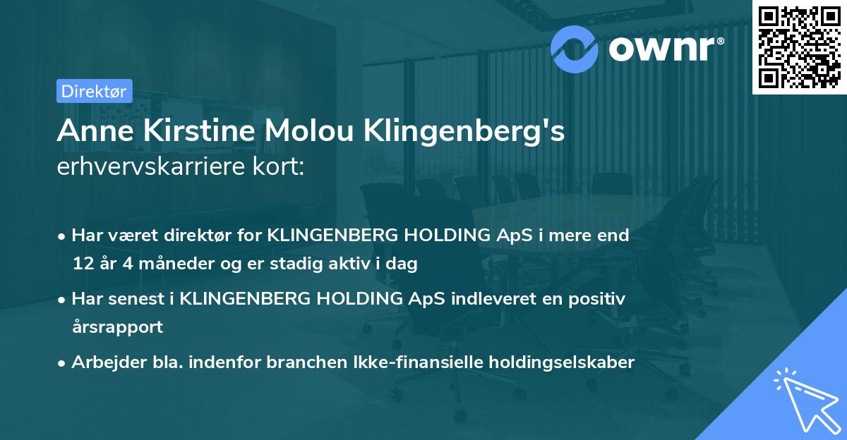 Anne Kirstine Molou Klingenberg's erhvervskarriere kort