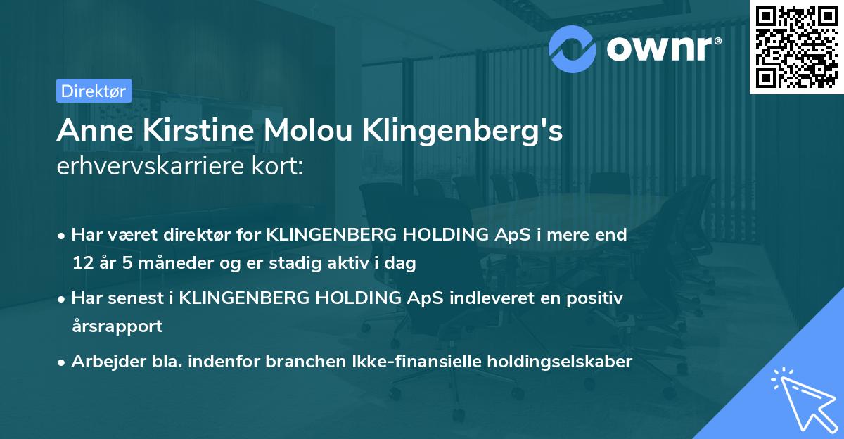 Anne Kirstine Molou Klingenberg's erhvervskarriere kort