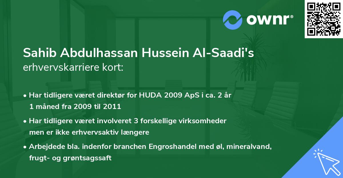 Sahib Abdulhassan Hussein Al-Saadi's erhvervskarriere kort