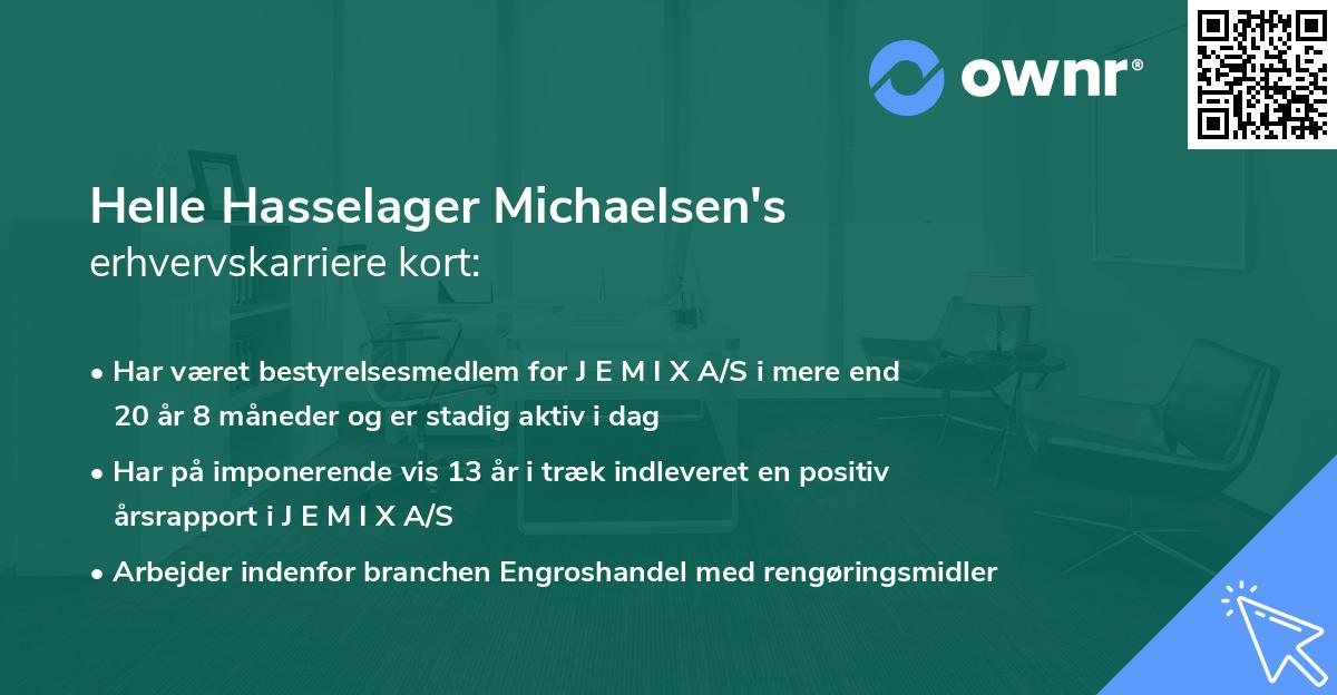 Helle Hasselager Michaelsen's erhvervskarriere kort