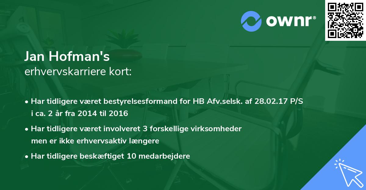 Jan Hofman's erhvervskarriere kort