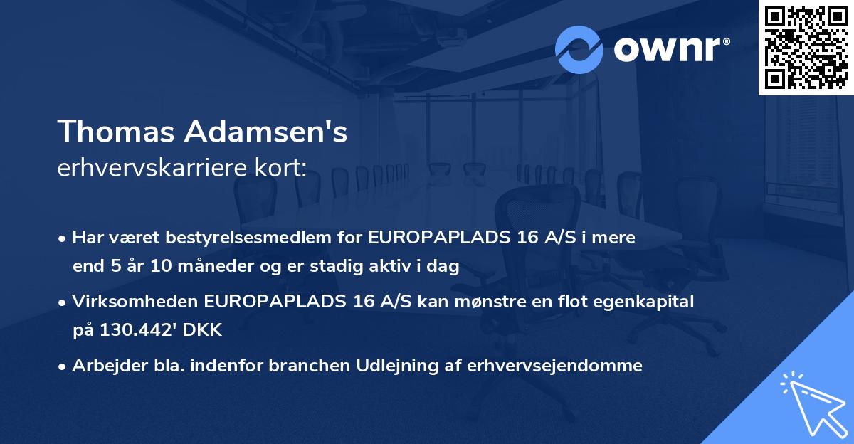 Thomas Adamsen's erhvervskarriere kort