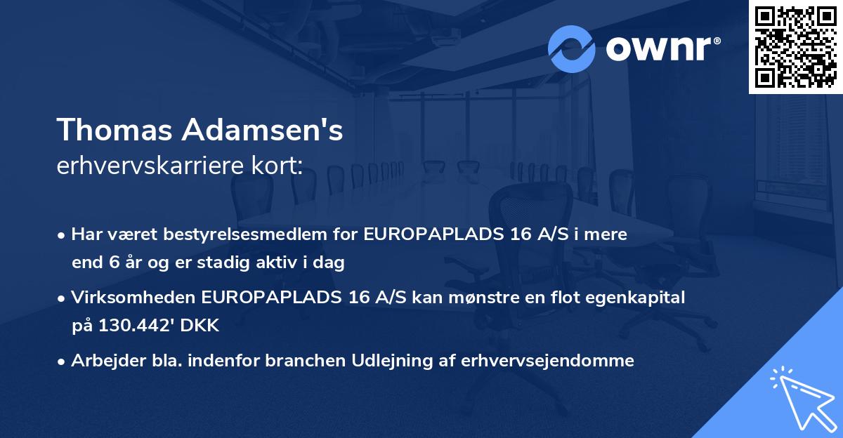 Thomas Adamsen's erhvervskarriere kort