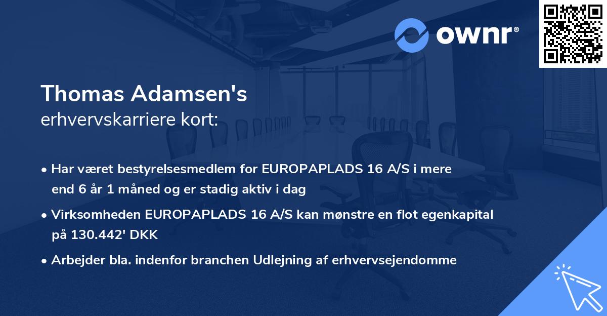 Thomas Adamsen's erhvervskarriere kort