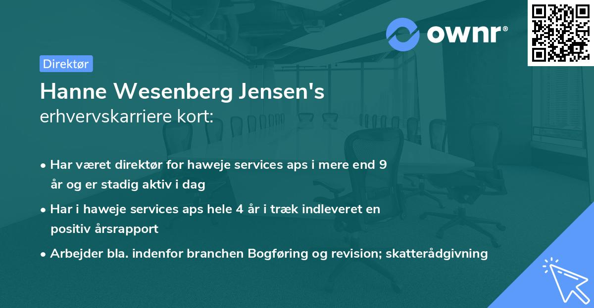 Hanne Wesenberg Jensen's erhvervskarriere kort