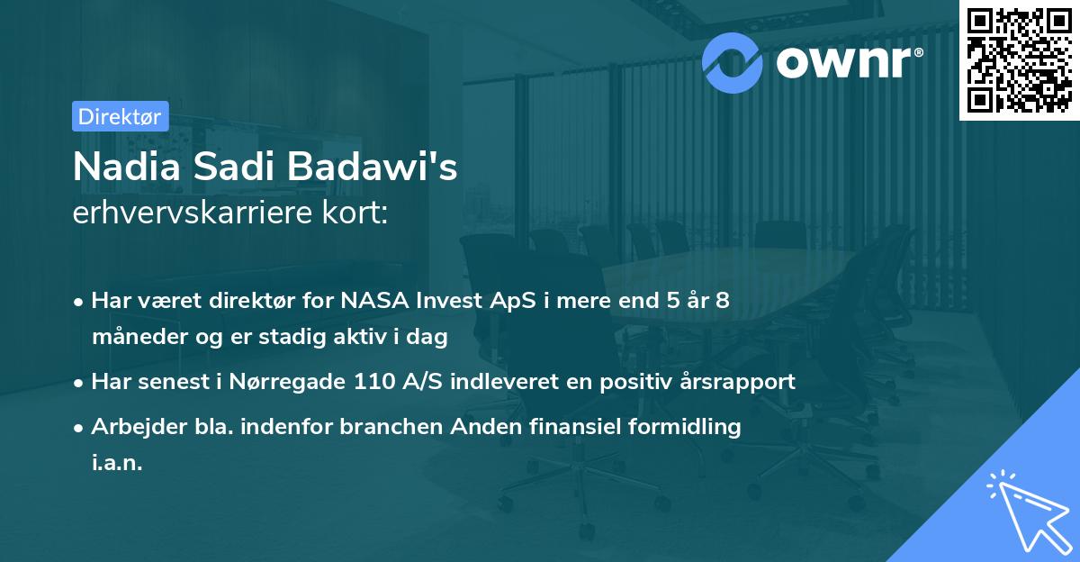 Nadia Sadi Badawi's erhvervskarriere kort