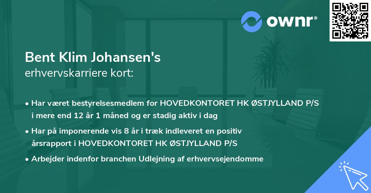 Bent Klim Johansen's erhvervskarriere kort
