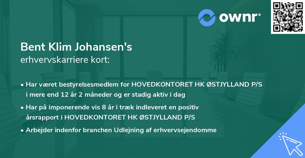 Bent Klim Johansen's erhvervskarriere kort