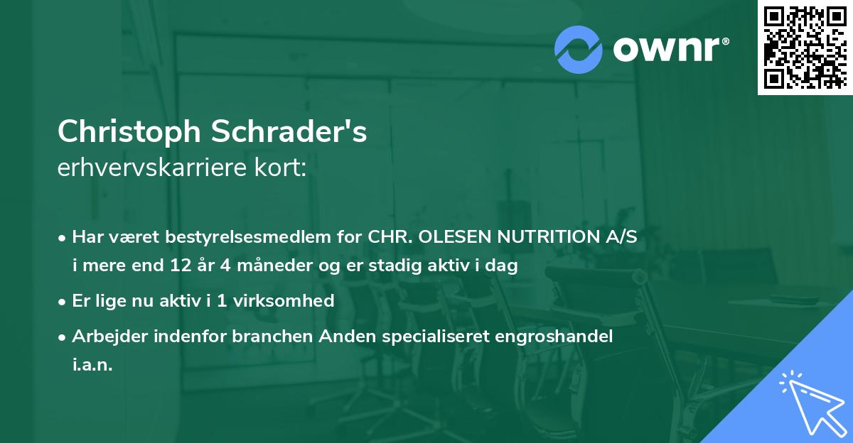 Christoph Schrader's erhvervskarriere kort
