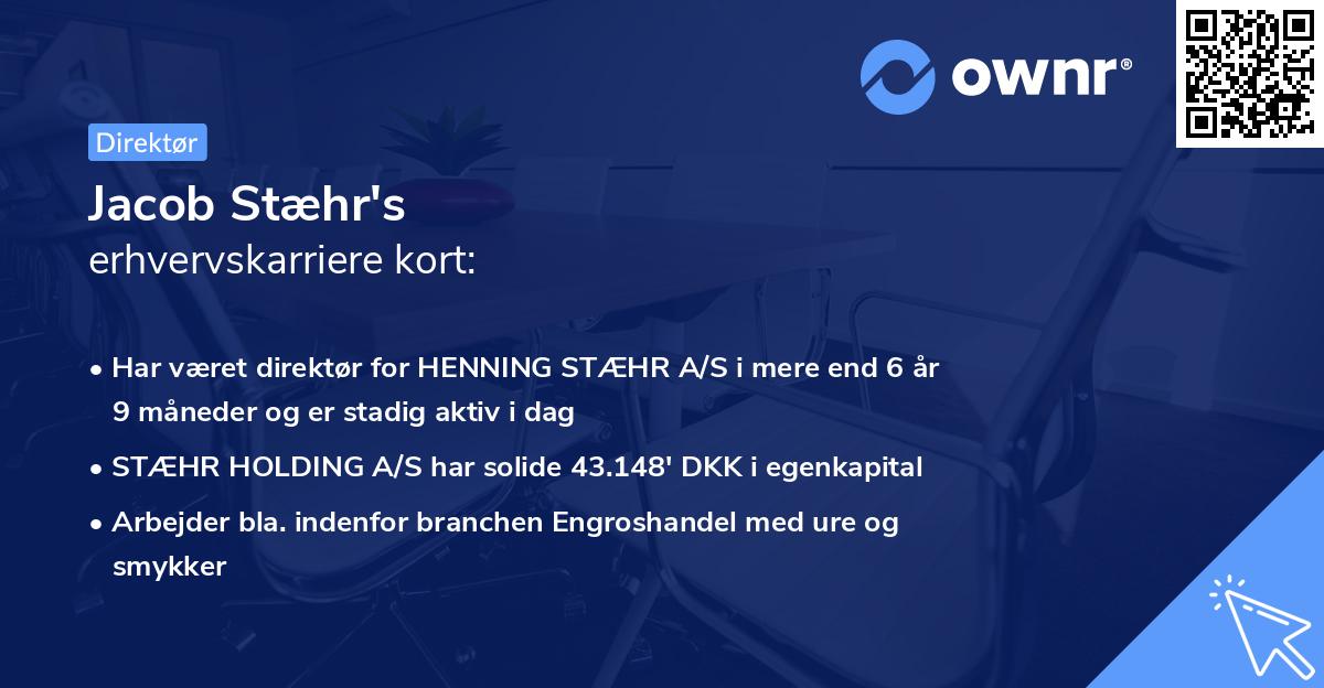 Jacob Stæhr's erhvervskarriere kort