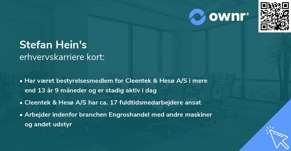 Stefan Hein's erhvervskarriere kort