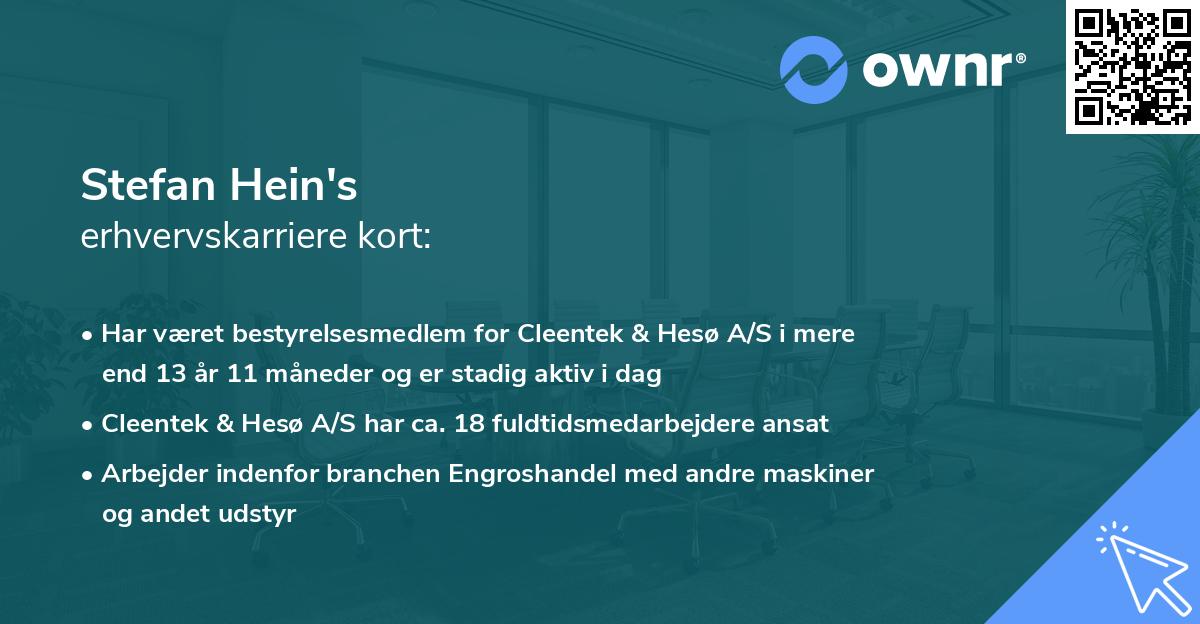 Stefan Hein's erhvervskarriere kort