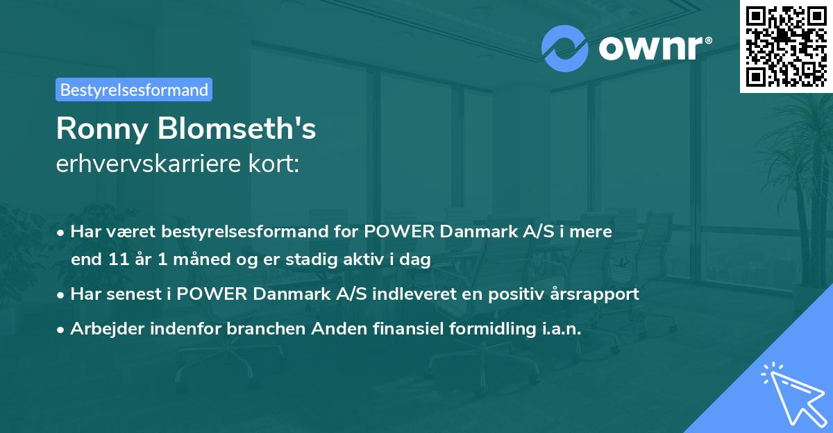 Ronny Blomseth's erhvervskarriere kort