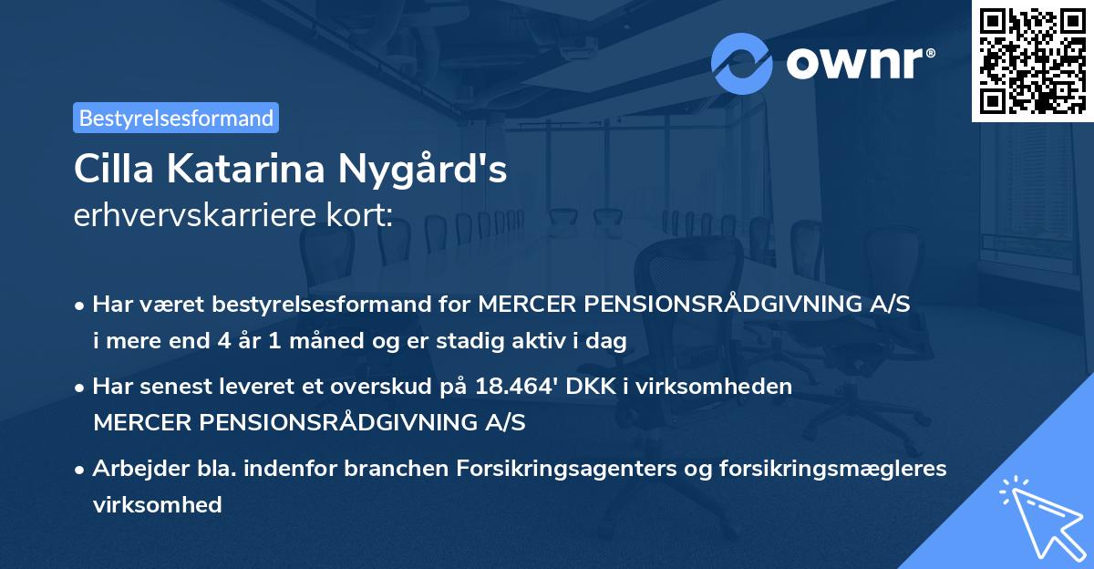 Cilla Katarina Nygård's erhvervskarriere kort