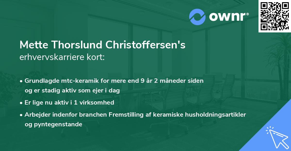 Mette Thorslund Christoffersen's erhvervskarriere kort