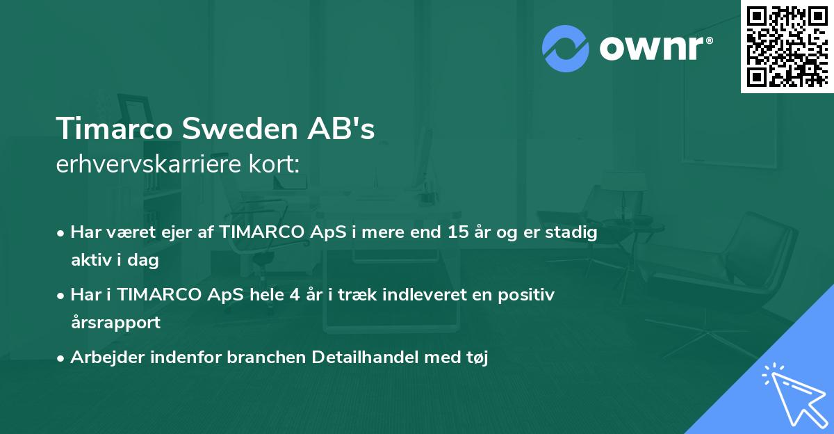 Timarco Sweden AB's erhvervskarriere kort