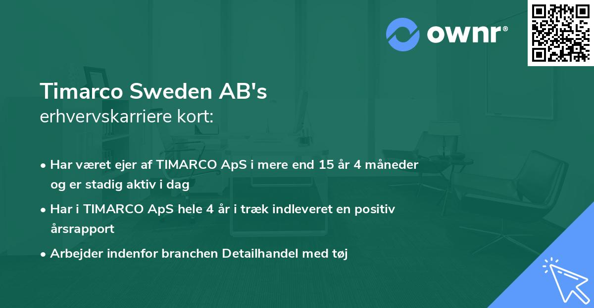 Timarco Sweden AB's erhvervskarriere kort