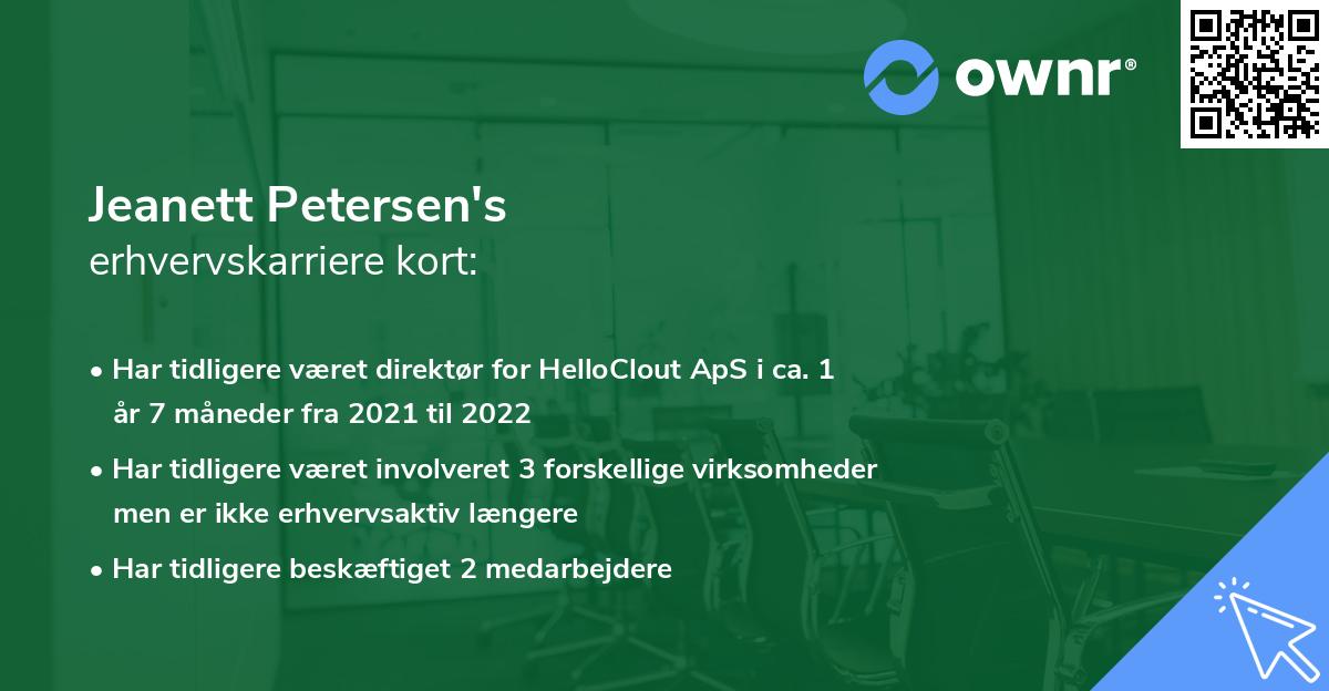 Jeanett Petersen's erhvervskarriere kort