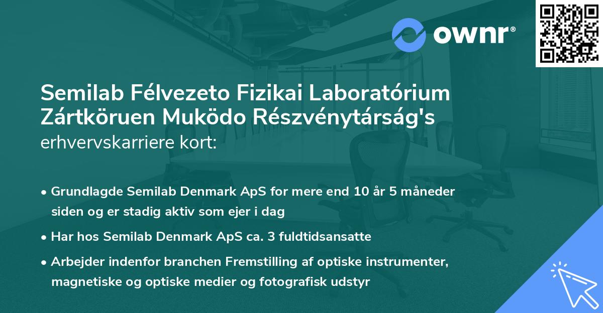 Semilab Félvezeto Fizikai Laboratórium Zártköruen Muködo Részvénytárság's erhvervskarriere kort