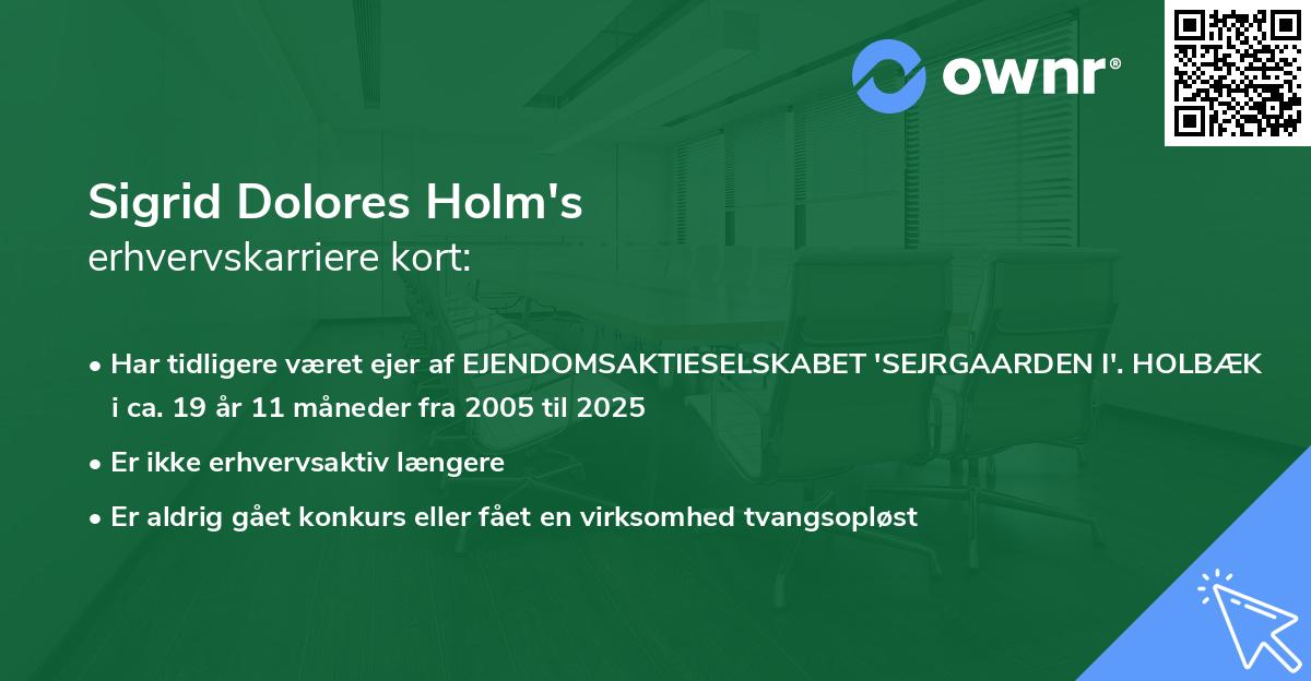 Sigrid Dolores Holm's erhvervskarriere kort