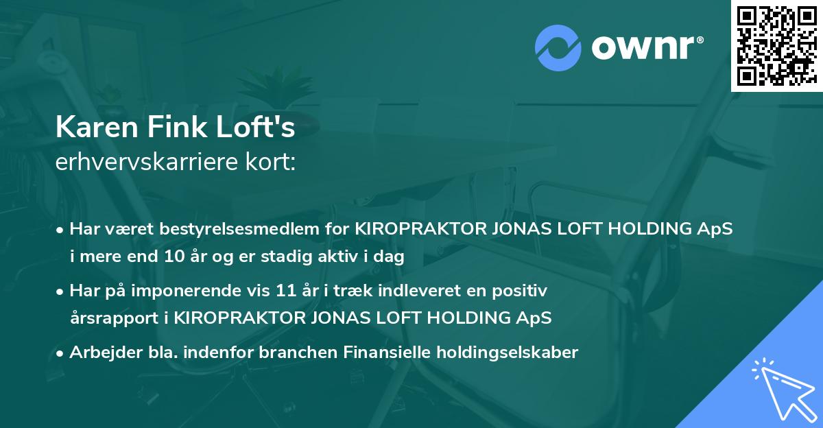 Karen Fink Loft's erhvervskarriere kort