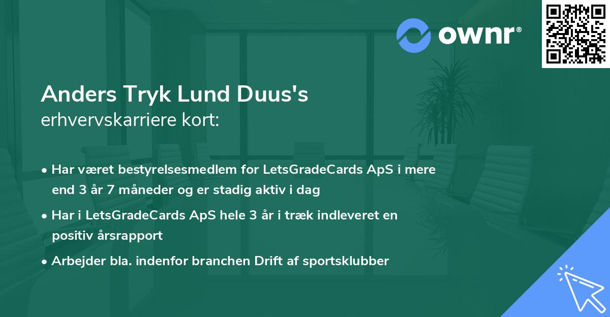 Anders Tryk Lund Duus's erhvervskarriere kort