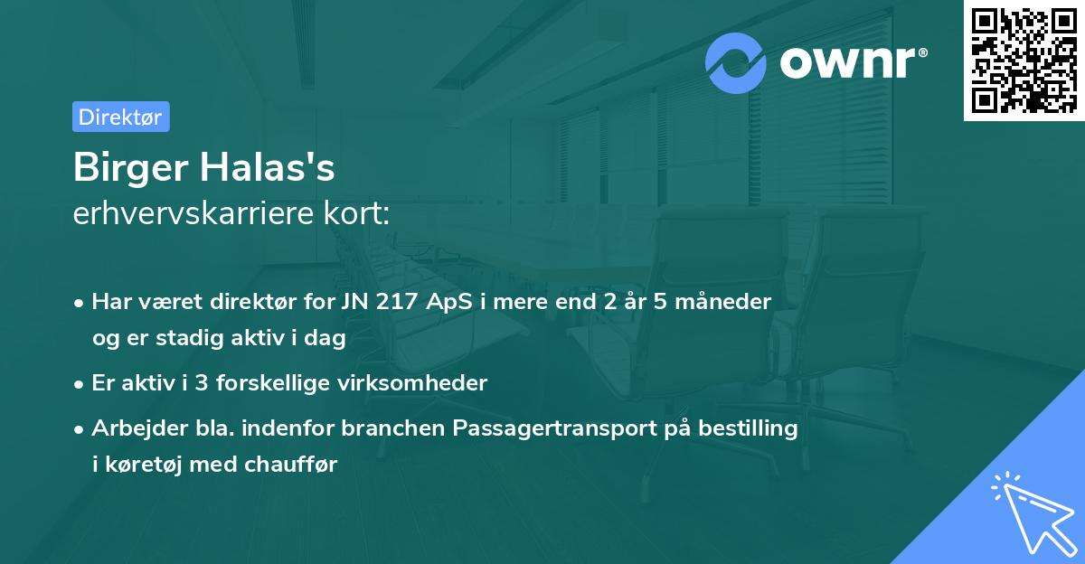 Birger Halas's erhvervskarriere kort