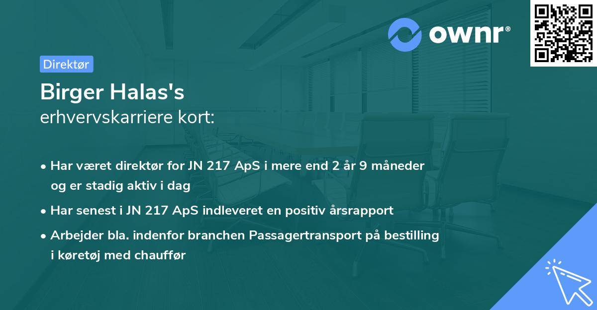 Birger Halas's erhvervskarriere kort