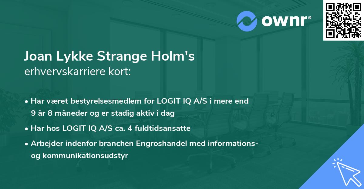 Joan Lykke Strange Holm's erhvervskarriere kort