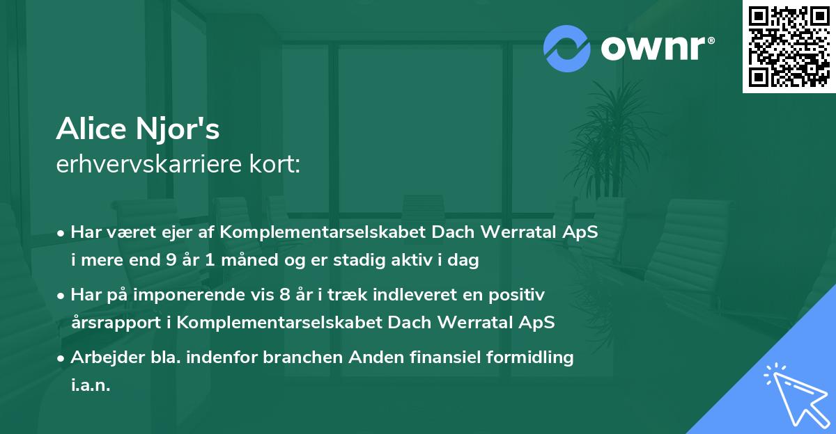Alice Njor's erhvervskarriere kort