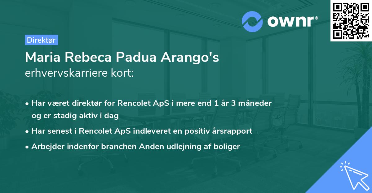 Maria Rebeca Padua Arango's erhvervskarriere kort