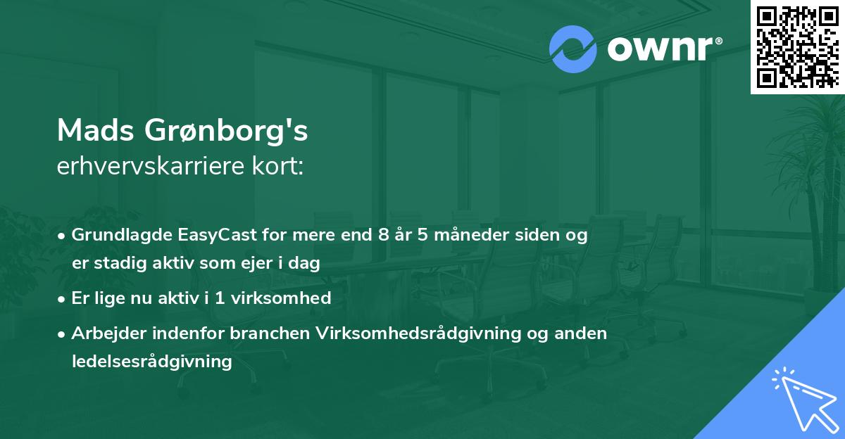 Mads Grønborg's erhvervskarriere kort