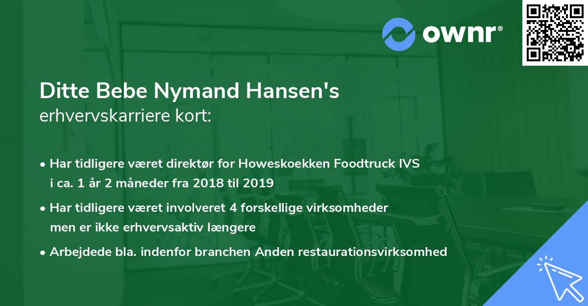 Ditte Bebe Nymand Hansen's erhvervskarriere kort