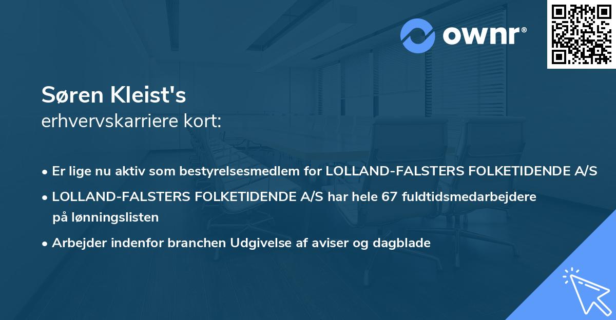 Søren Kleist's erhvervskarriere kort