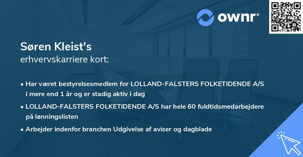 Søren Kleist's erhvervskarriere kort