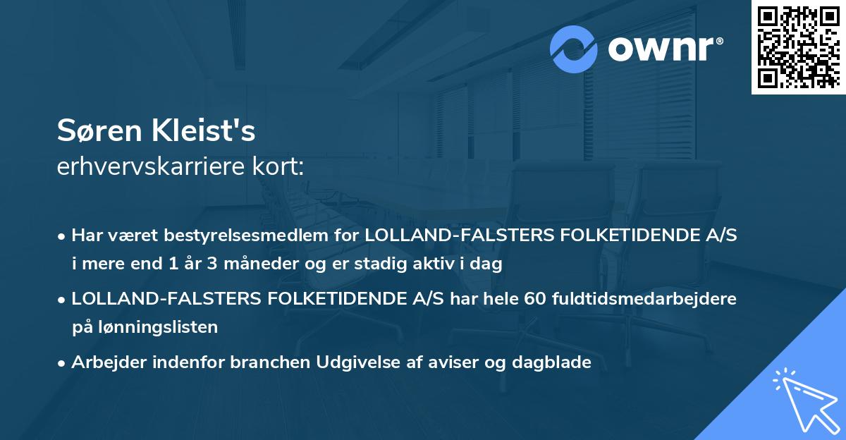 Søren Kleist's erhvervskarriere kort