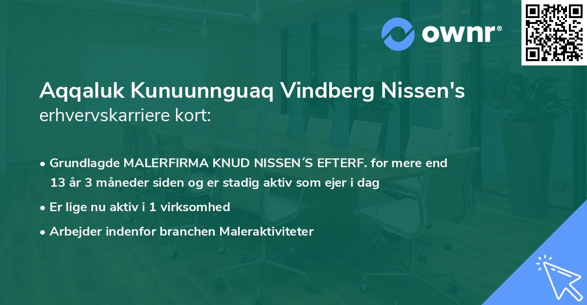 Aqqaluk Kunuunnguaq Vindberg Nissen's erhvervskarriere kort