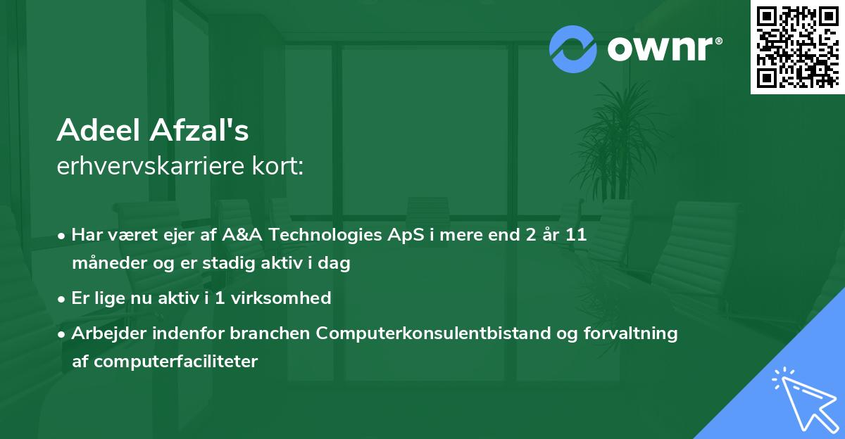 Adeel Afzal's erhvervskarriere kort