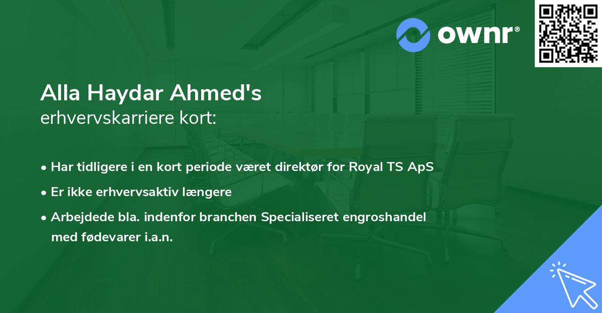 Alla Haydar Ahmed's erhvervskarriere kort