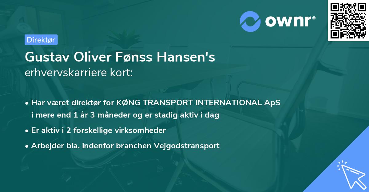 Gustav Oliver Fønss Hansen's erhvervskarriere kort